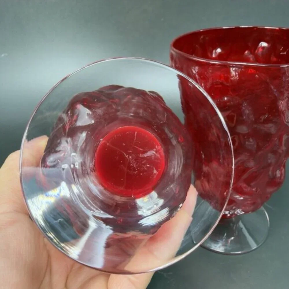 Morgantown Red Seneca Driftwood Water Goblets Footed Cups Glasses Set 2 Cups VTG